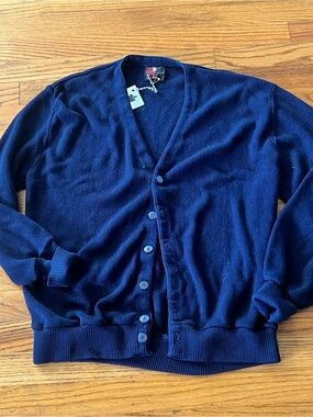 Vintage Arnold Palmer Navy Blue V-Neck Button Cardigan Sweater